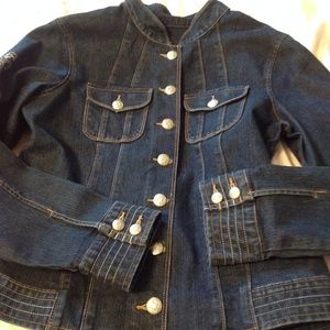 French Cuff Button Down Denim Jacket-like Top